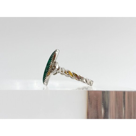 Natural Malachite Vintage Braided Shank Southwest Sterling Silver 925 Ring sz 8 - Picture 7 of 8